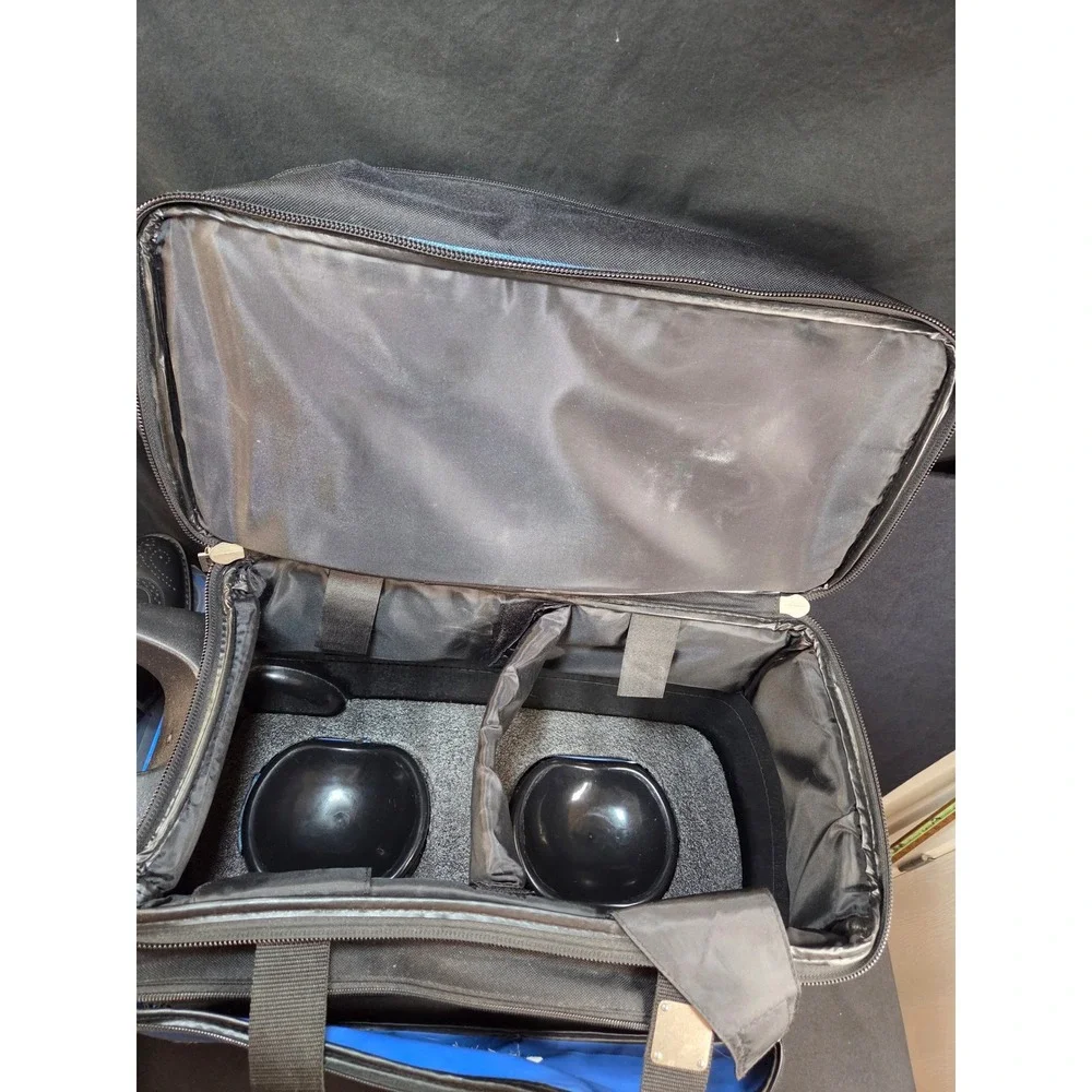 Brunswick Double Ball Bowling Bag‎ Rolling 2 Ball Roller Blue Black Wheels